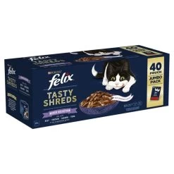 40 X Felix Tasty Shreds Mixed Selection In Gravy Wet Cat Food 80g