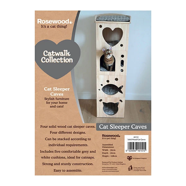 Rosewood Solid Wood Sleeper Caves Cat Activity Tower 4 Rosewood Solid Wood Sleeper Caves Cat Activity Tower - Image 2