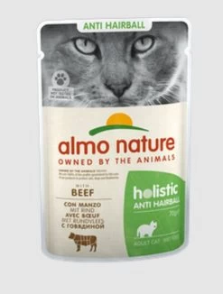 30 X Almo Nature Holistic Anti-Hairball Cat Food With Beef 70g