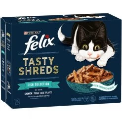 48 X 80g Felix Tasty Shreds Fish Selection In Gravy Cat Food